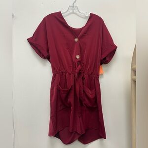 Red Button-Front Romper